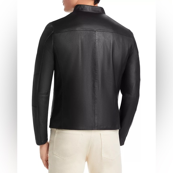 NWOT MICHAEL KORS MENS Genuine Lambskin Leather Black Racer Jacket Size Medium - Picture 2 of 11